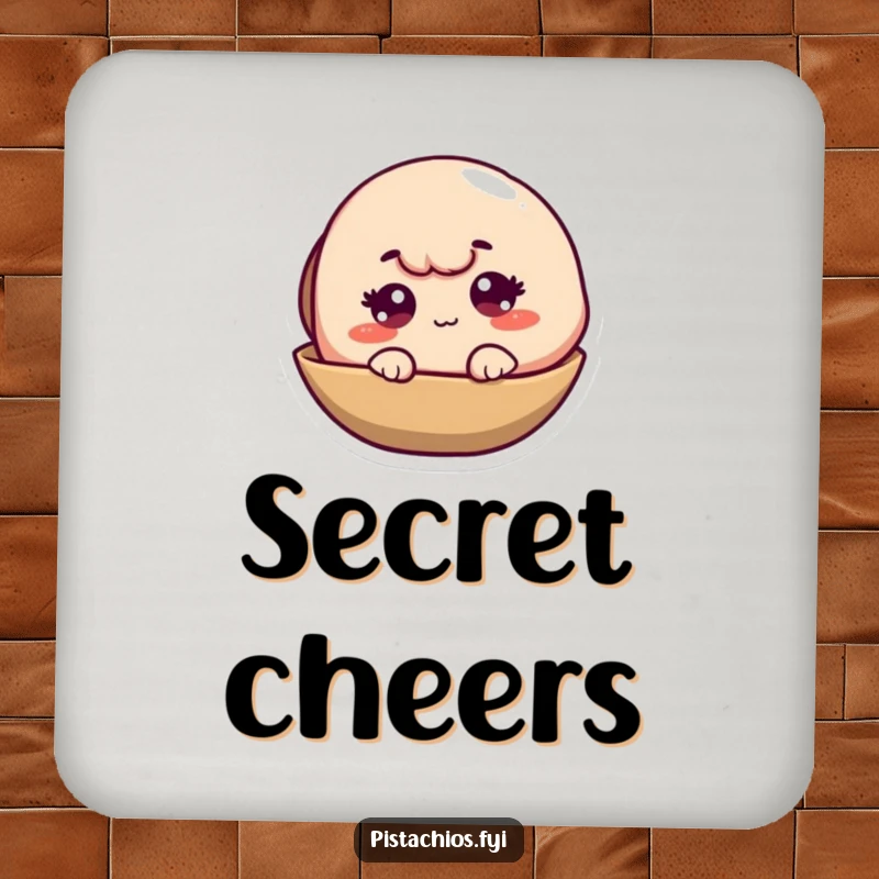 Funny Pistachio Shell Coasters featuring a winking character, offering humorous surface protection and style.