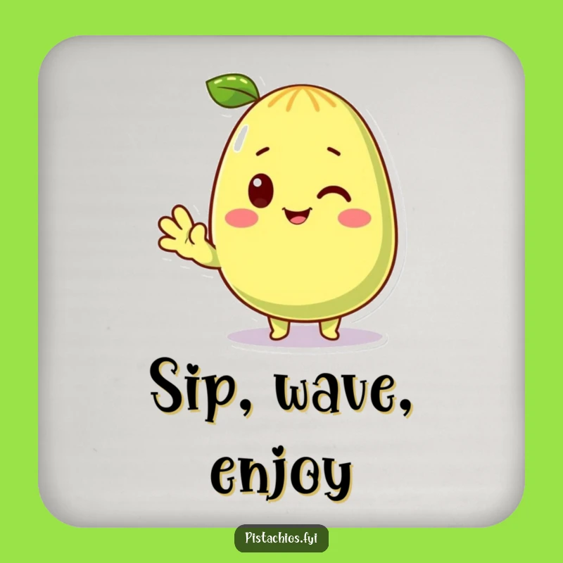 Funny Waving Pistachio Coaster Set: Protect Surfaces, Nutty Character Design, Ideal Funny Gift