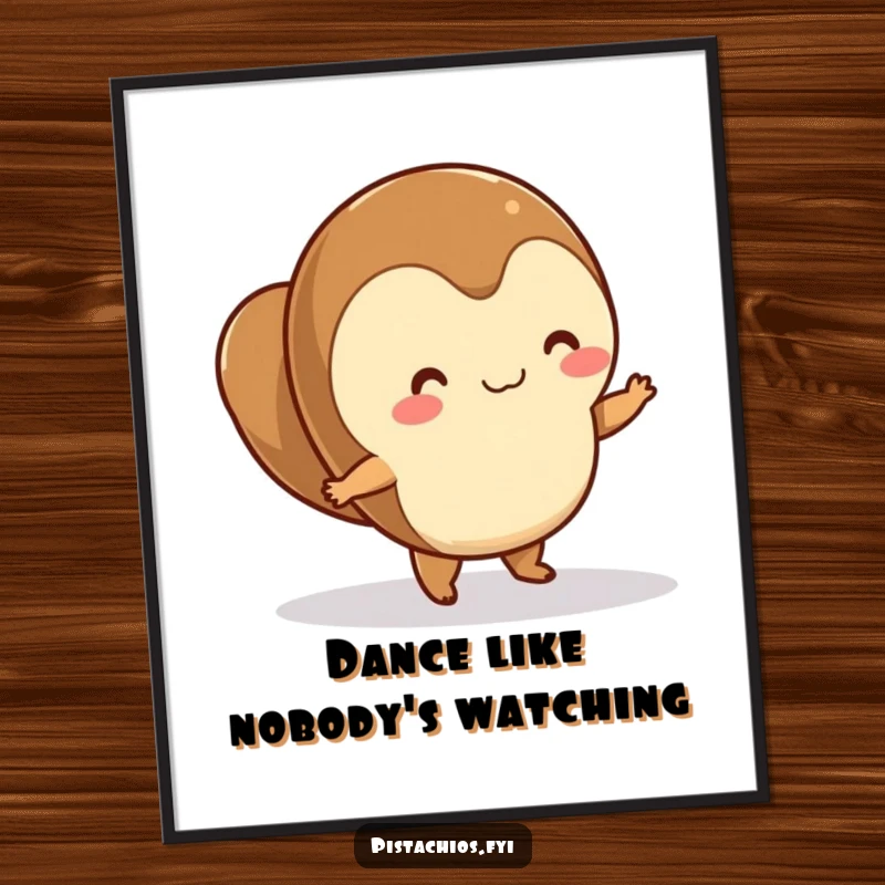 Funny hazelnut character in mid-dance on a smooth surface, suitable for wall art, a dynamic depiction.