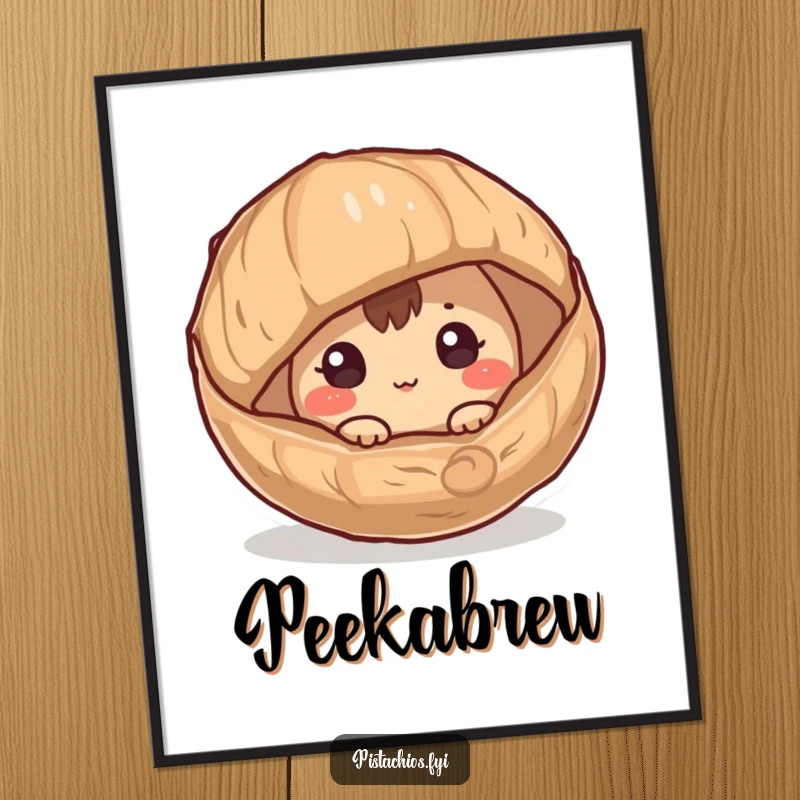 Funny Hazelnut Poster: A curious hazelnut character peeking from its husk, a humorous and whimsical piece of wall art.