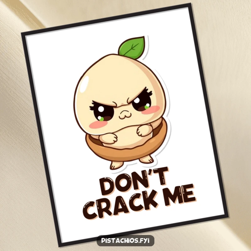 Funny poster illustrating a macadamia nut character attempting to project toughness while contained within its small, hard shell.