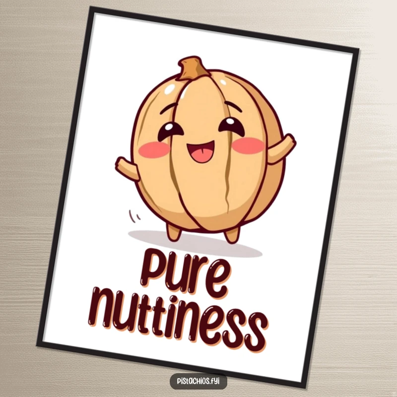 Funny poster print of a giggling walnut character rolling around with pure glee, radiating nutty humor and joy for wall decor.