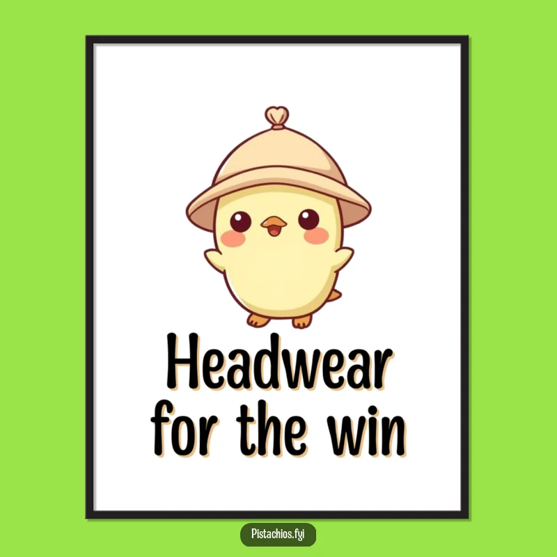Funny Pistachio Character Tiny Hat Poster - Chic Wall Art, Hilarious Gift