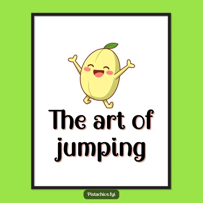 Funny Joyful Leaping Pistachio Character Poster - Vibrant Wall Art, Hilarious Gift