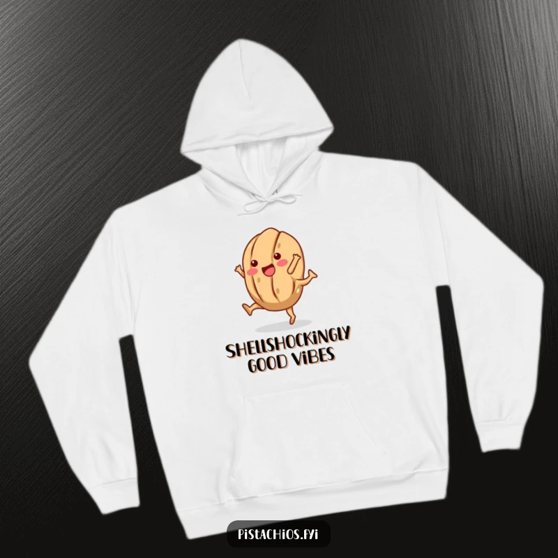 Funny hoodie graphic of a spirited walnut character doing a cartwheel, its shell intact, radiating fun and energy.