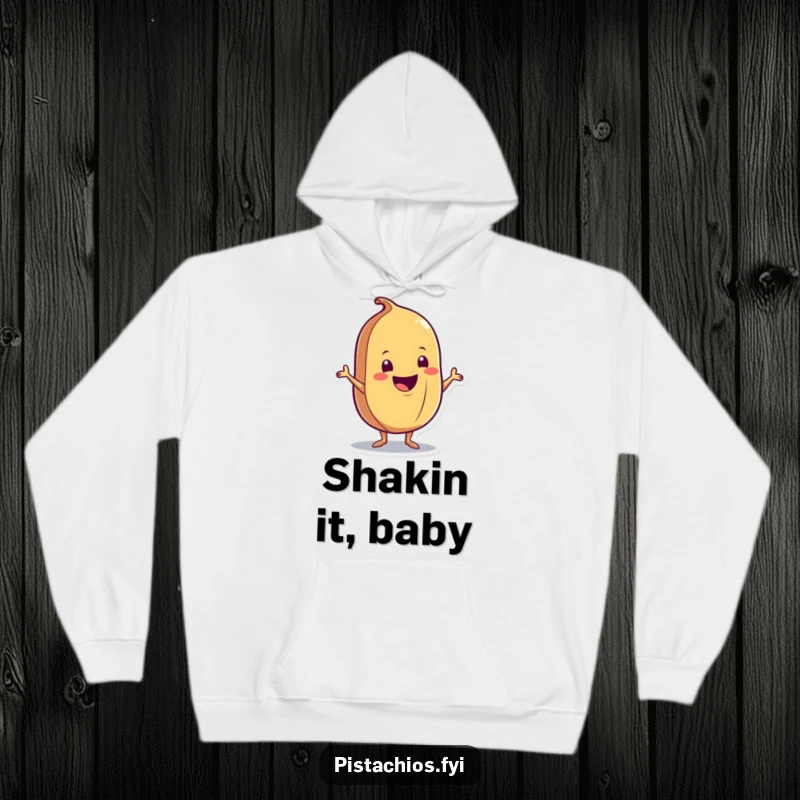 Funny Hoodie: A delighted nut character caught mid-shimmy, radiating happiness and cozy vibes, perfect for cool weather fun.