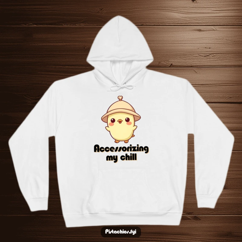 Funny hoodie featuring a pistachio character adorably wearing a tiny hat, blending warmth with nutty humor.