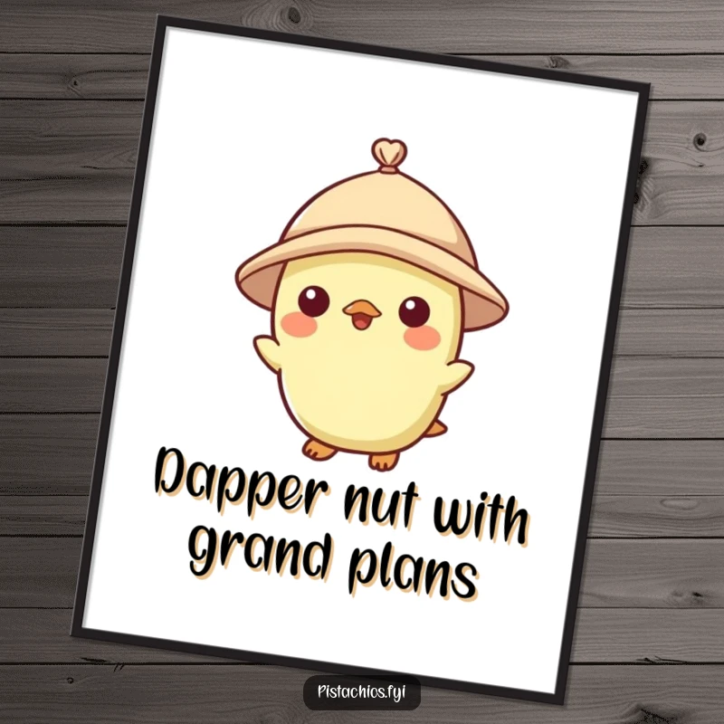Funny Free Printable Wall Art: A pistachio character elegantly sporting a small hat, adding a whimsical and stylish focal point.