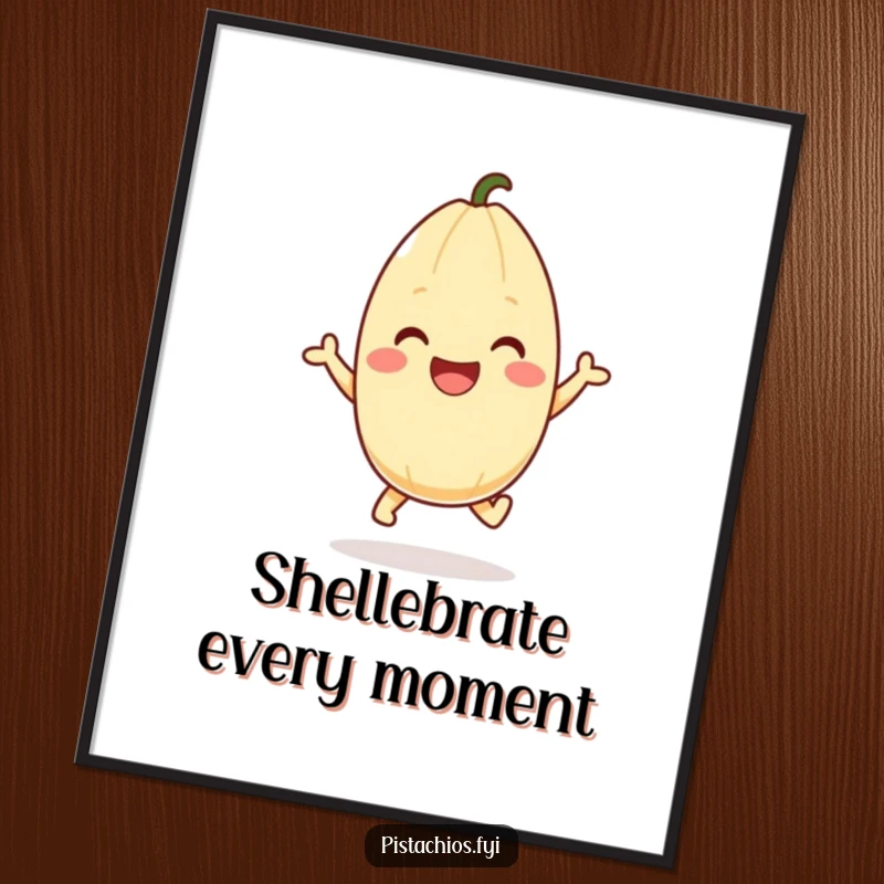 Funny Free Printable Pistachio Wall Art showing a happy pistachio character in mid-hop, adding playful energy to any room.