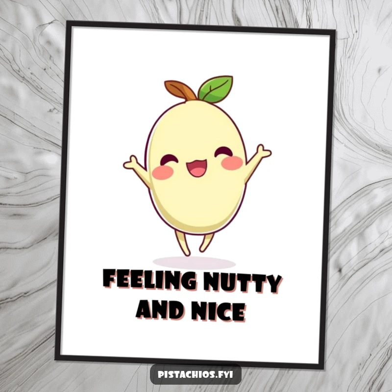 Funny Free Printable Wall Art of a joyful pistachio character captured mid-dance, radiating happiness.
