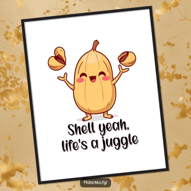 Funny Free Printable Wall Art: A playful nut character juggling three tiny shells, adding downloadable humor and skill.