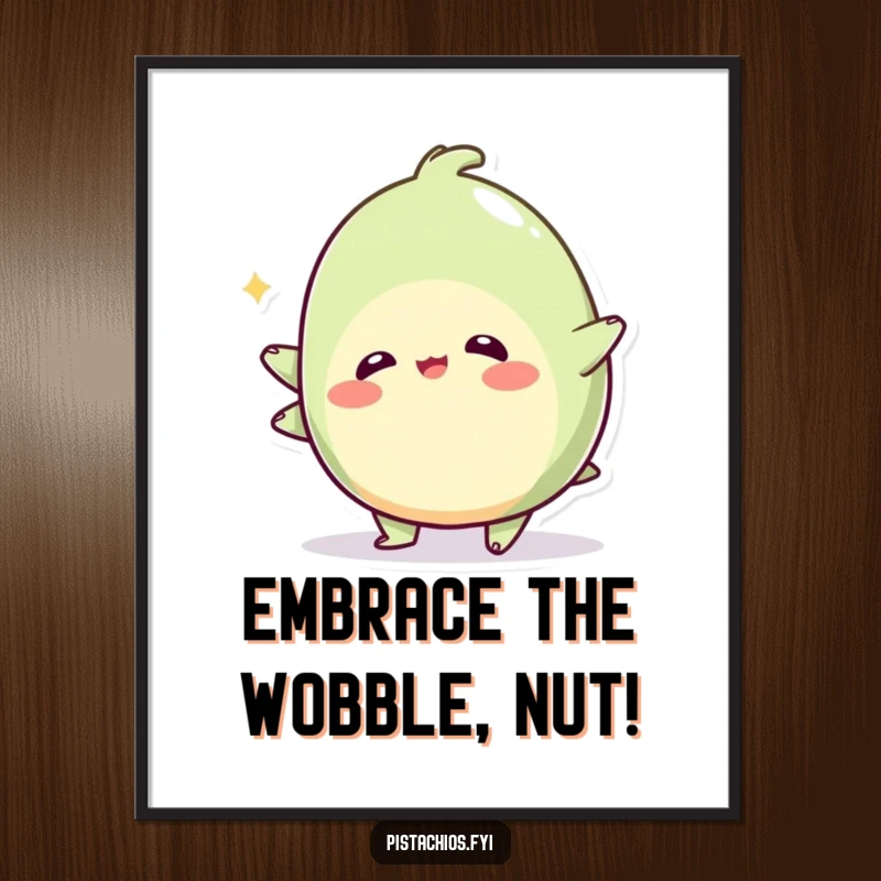 Funny Free Printable Wall Art: A wobbly pistachio character doing a playful wobble, adding a touch of whimsical instability and humor.