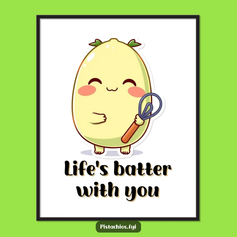 Funny Free Printable Wall Art: Cheerful Pistachio Whisking Joyful Vibes Downloadable Decor