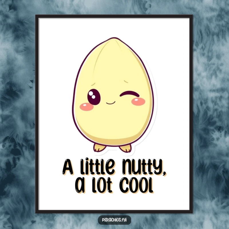 Funny Free Printable Wall Art: A pistachio character giving a confident wink and a charming little grin.