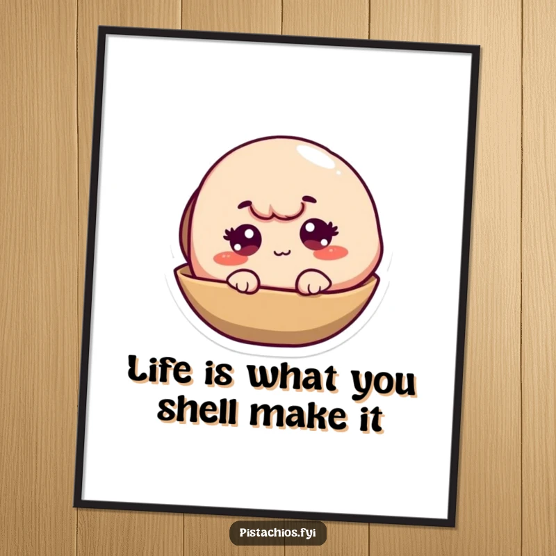 Funny Free Printable Wall Art: A mischievous pistachio character winking from its shell, a charming and witty piece of decor.