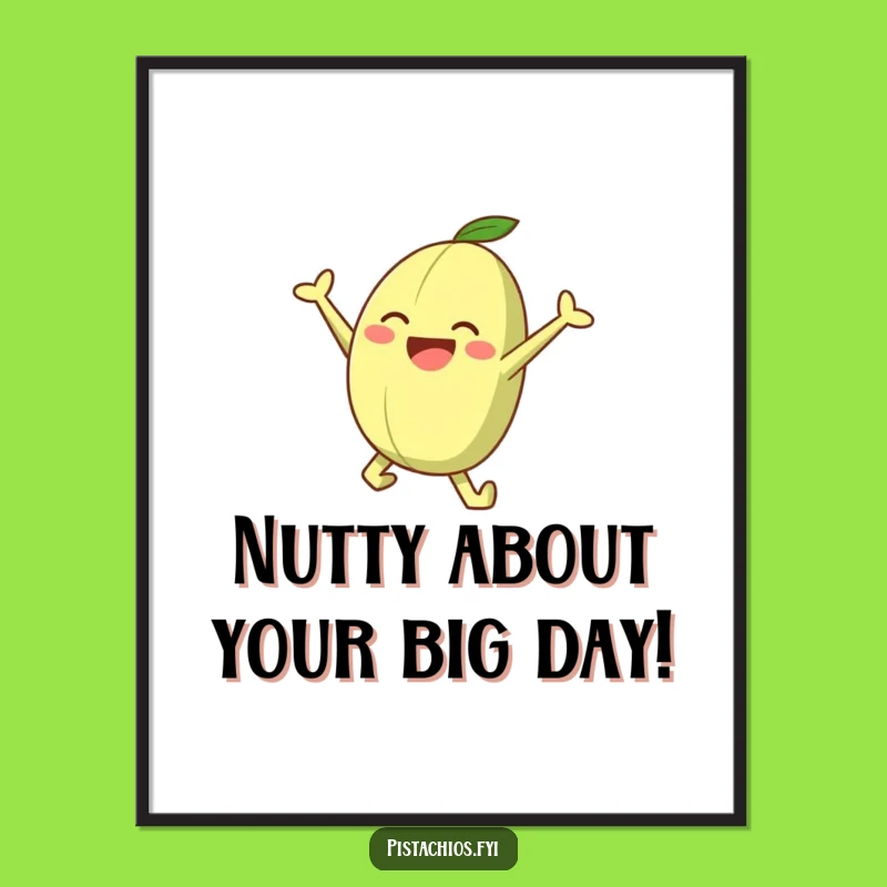 Funny Free Printable Wall Art: Joyful Leaping Pistachio Character for Whimsical Downloadable Decor!