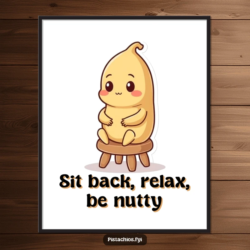 Funny Free Printable Wall Art: A contented Brazil nut character sitting regally on a small stool, exuding peaceful authority.