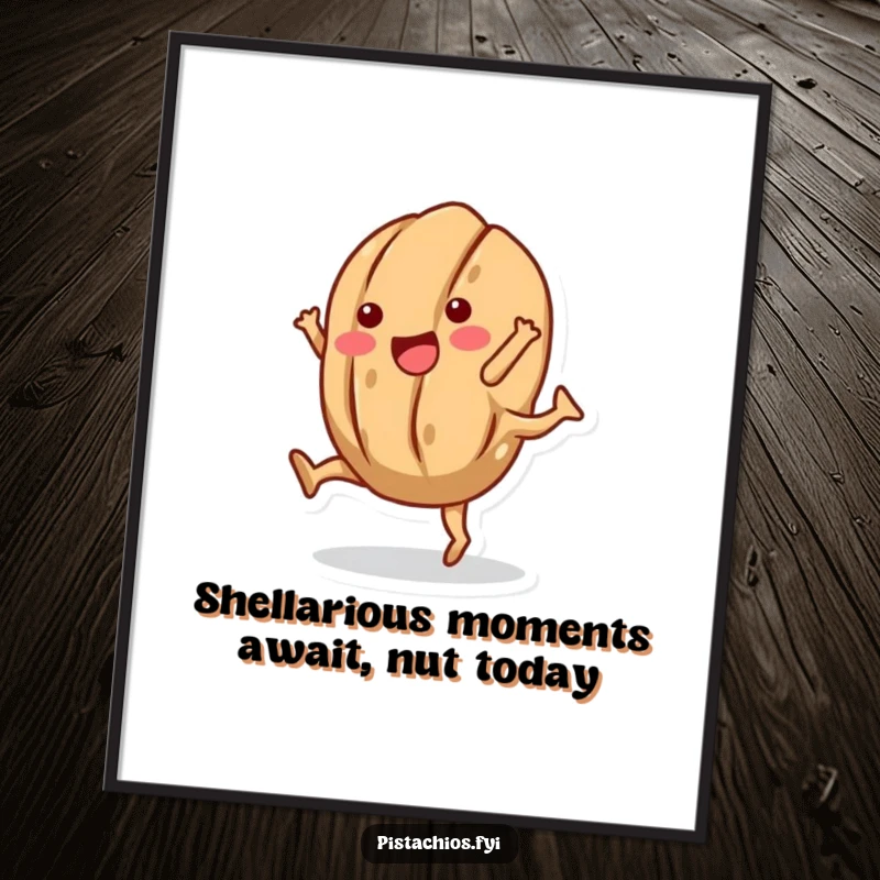 Funny Free Printable Wall Art: A playful walnut character doing a cartwheel with its shell intact, adding energetic fun.