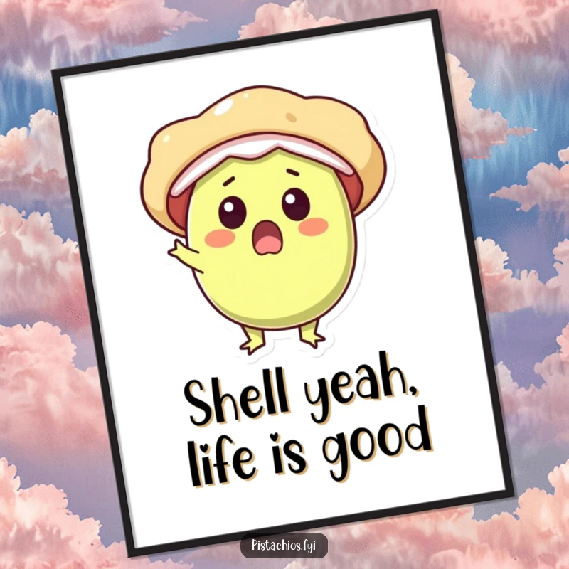 Funny Free Printable wall art: A surprised pistachio character pops open with delight, creating a dynamic and amusing focal point.