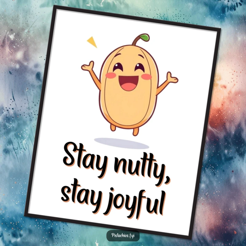 Funny Free Printable Excited Nut Wall Art, a cheerful nut character bounces energetically, spreading joy and fun.