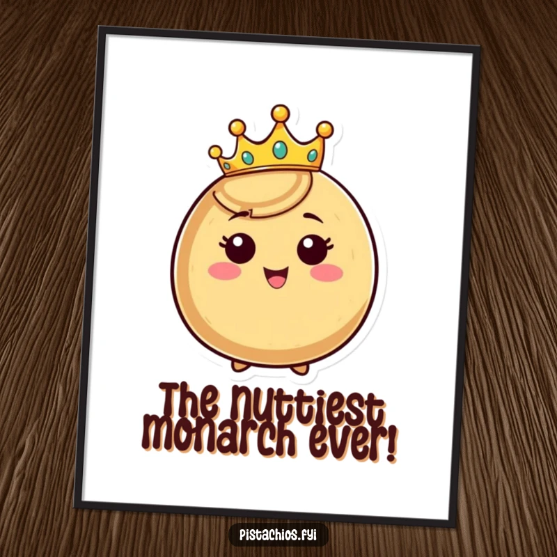 Funny Free Printable Nut Art: Happy nut with crown beaming, perfect for regal and elegant decor.