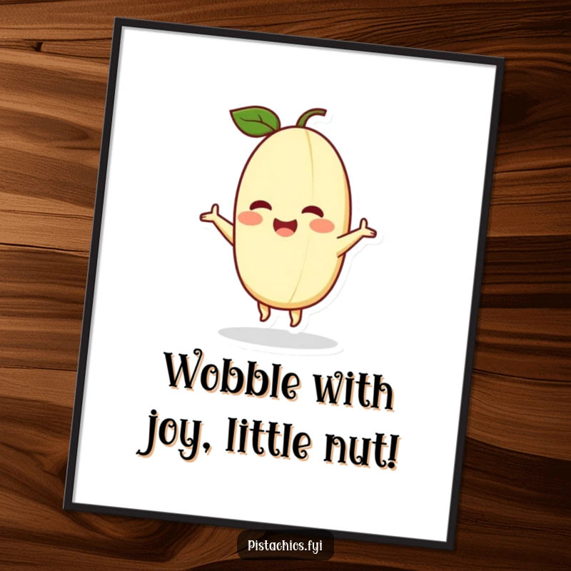 Funny Free Printable Wall Art: A delighted pistachio character caught mid-dance, full of energy and happiness, perfect for a cheerful space.
