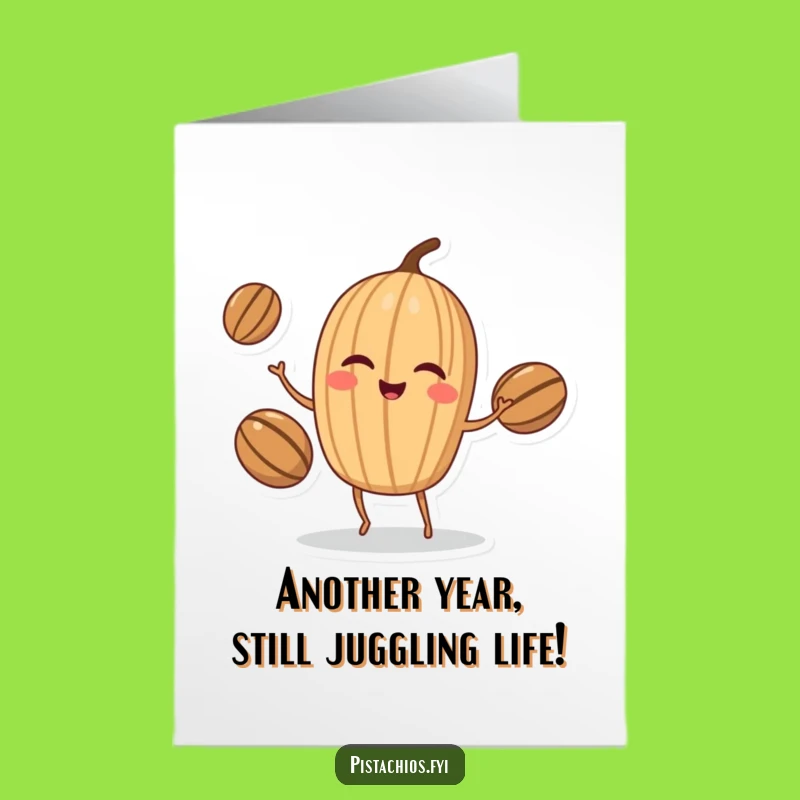 Free Printable Birthday Card: Winking Walnut Juggler Downloadable Gift of Hilarious Wishes