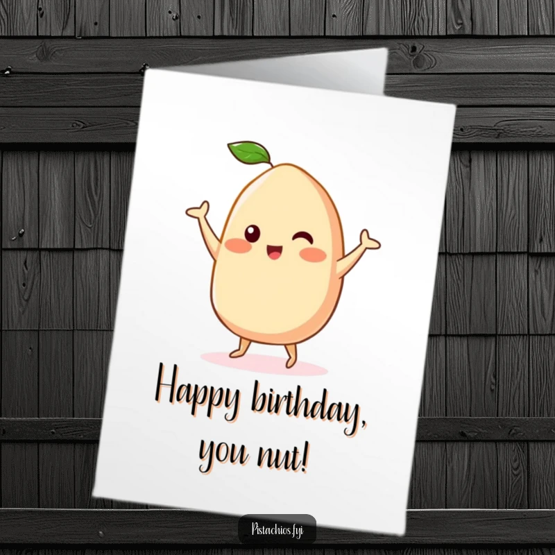 Funny Free Printable Birthday Card: Kawaii Cashew doing a happy dance, spreading cheer, perfect for DIY gifts.