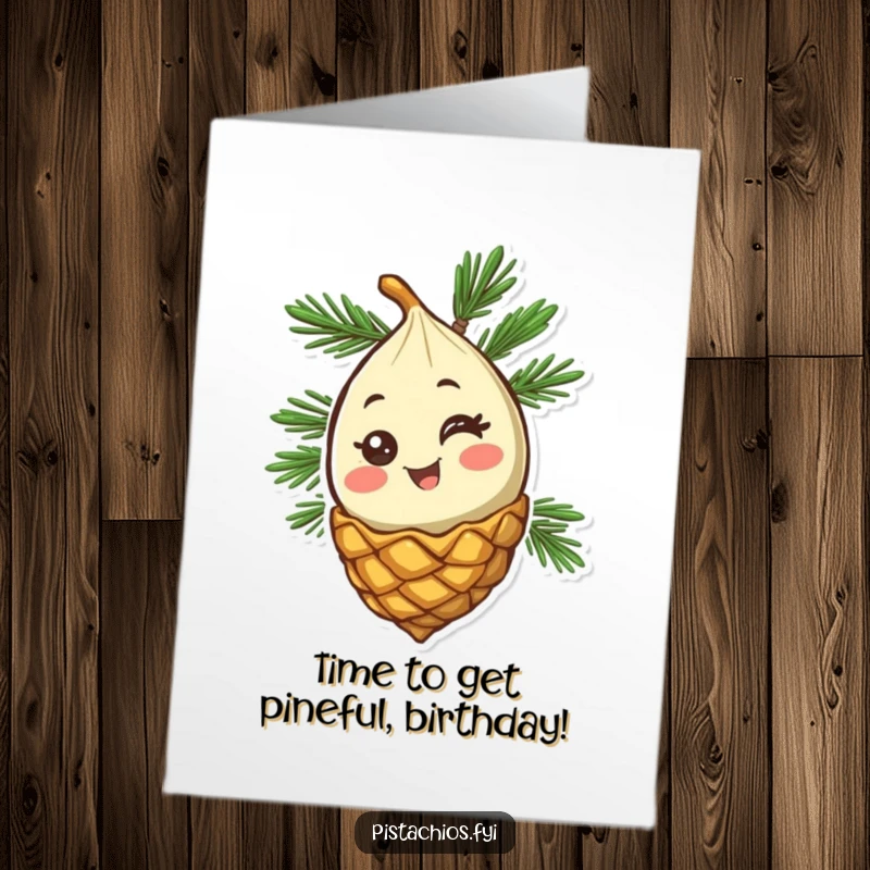 Funny Free Printable Birthday Card: Happy Pine nut winking from its cone, spreading joy, perfect for DIY gifts.