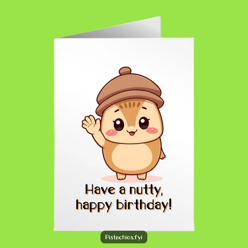 Free Printable Birthday Card: Cheerful Hazelnut - Funny Hat Waving Gift