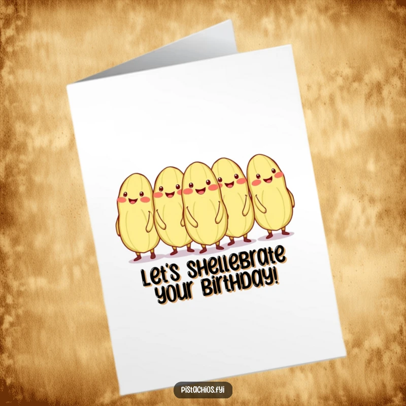 Funny Free Printable Birthday Card: Pistachios in a conga line, one hilariously out of sync