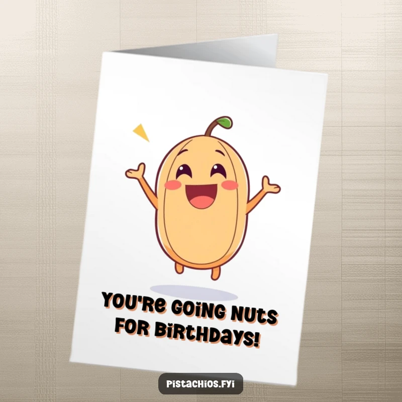 Funny Free Printable Nutty Birthday Card, an excited nut bounces with joy, celebrating a happy birthday.