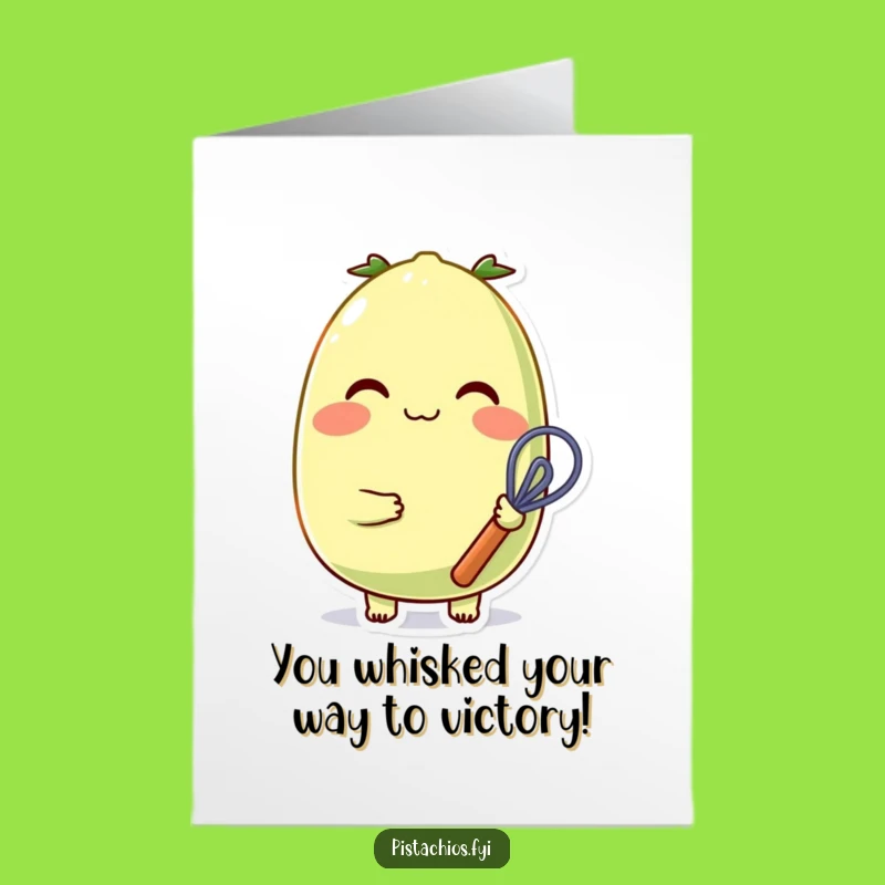 Free Printable Congrats Card: Cheerful Pistachio Whisking Sweet Success Funny Downloadable