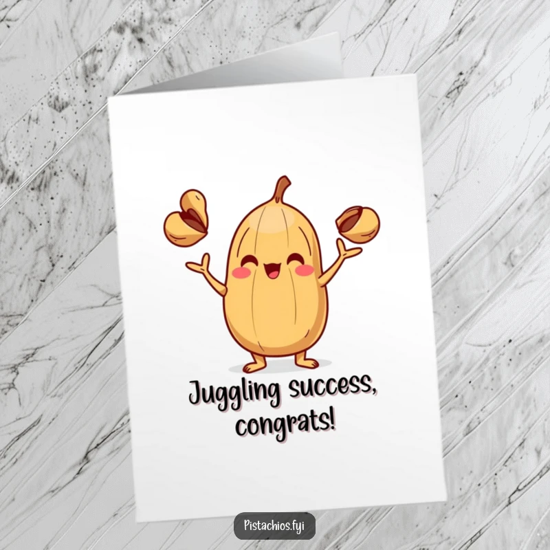 Funny Free Printable Congratulations Card: A playful nut character juggling tiny shells, celebrating success with downloadable humor.
