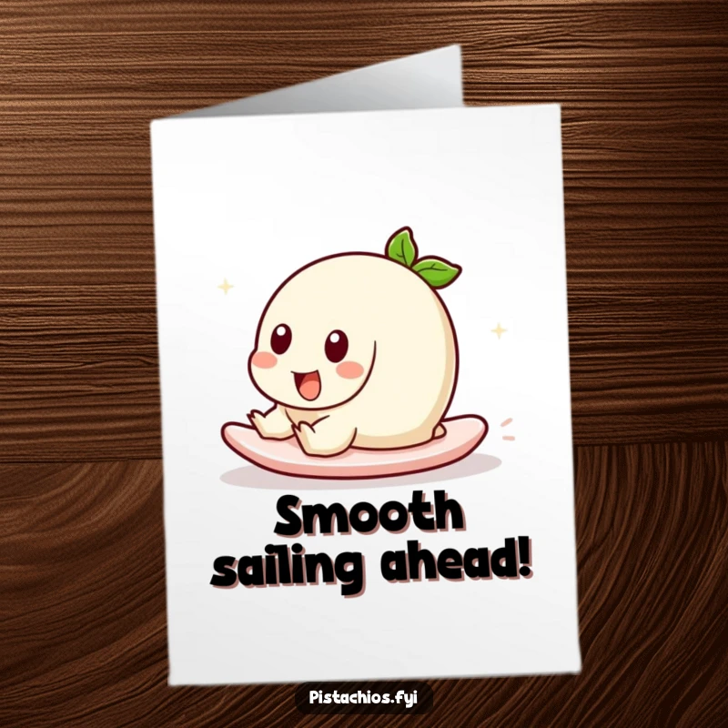 Funny Free Printable Congratulations Card: A pistachio gliding effortlessly with a joyful expression, celebrating a win.
