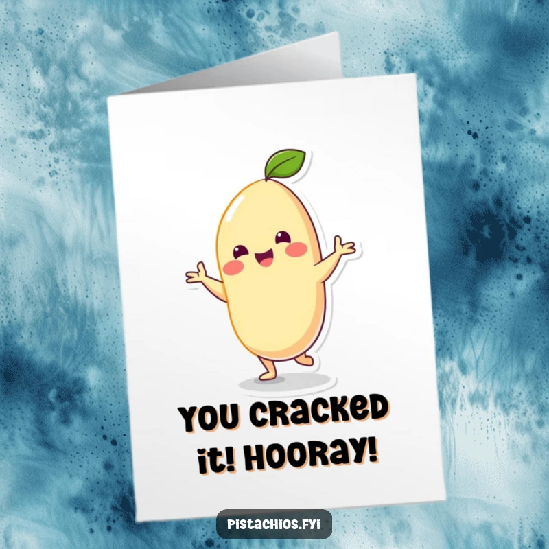Funny Free Printable Congratulations Card: Energetic cashew character performing a silly dance to celebrate achievements, a great downloadable gift.