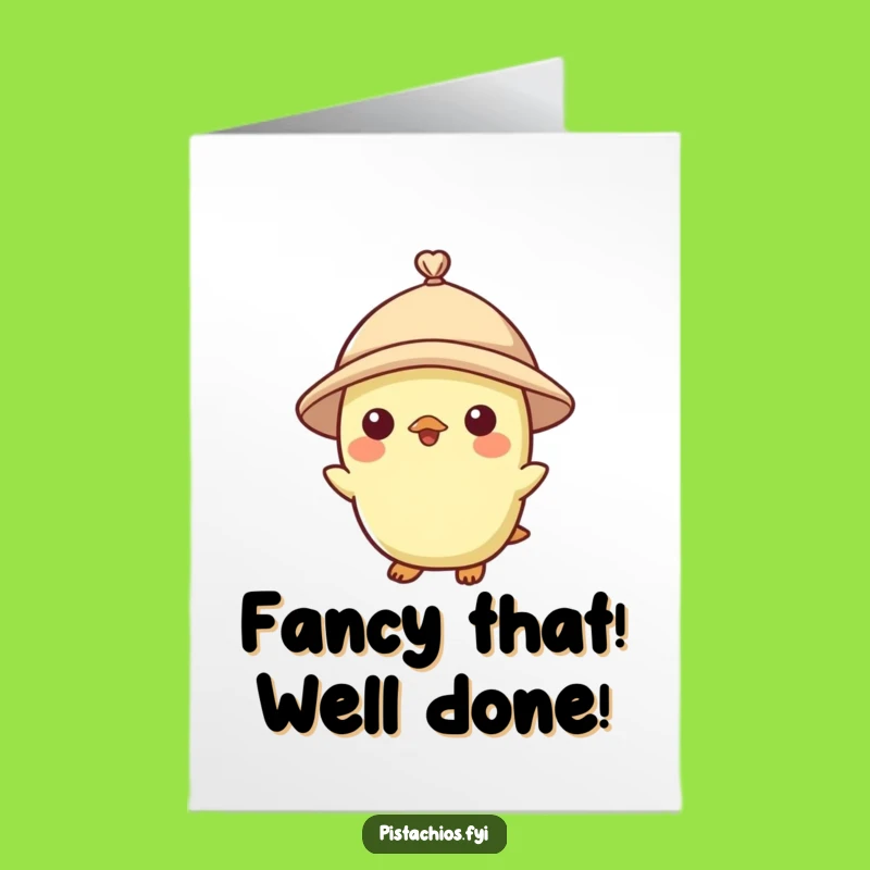 Free Printable Congratulations Card: Dapper Pistachio in Hat for a Funny Downloadable Win!