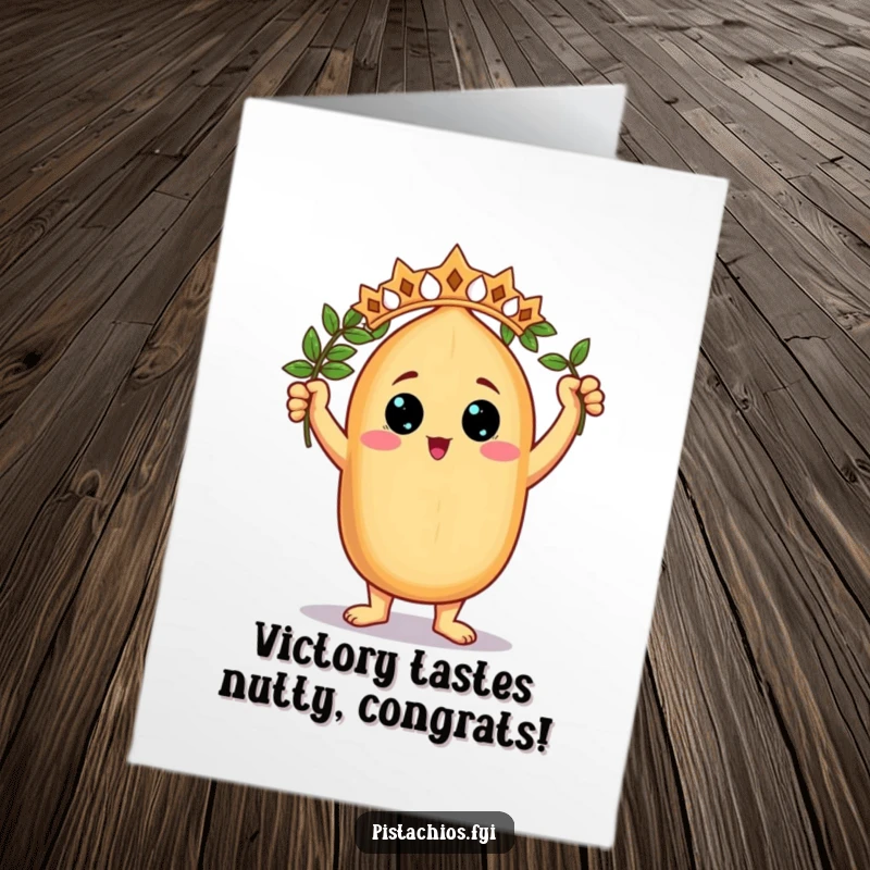 Funny Free Printable Congratulations Card: A triumphant nut character holding a laurel wreath, celebrating a major win.