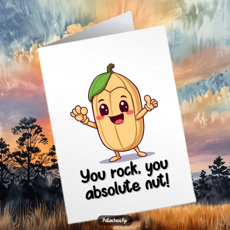 Funny Free Printable Congratulations Card: A delighted Brazil nut striking a heroic pose, celebrating a major accomplishment with pride.