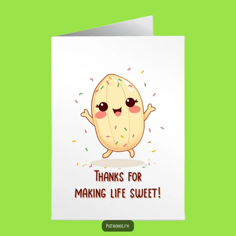 Free Printable Thank You Card: Dancing Pistachio with Sprinkles, Funny Downloadable Greeting