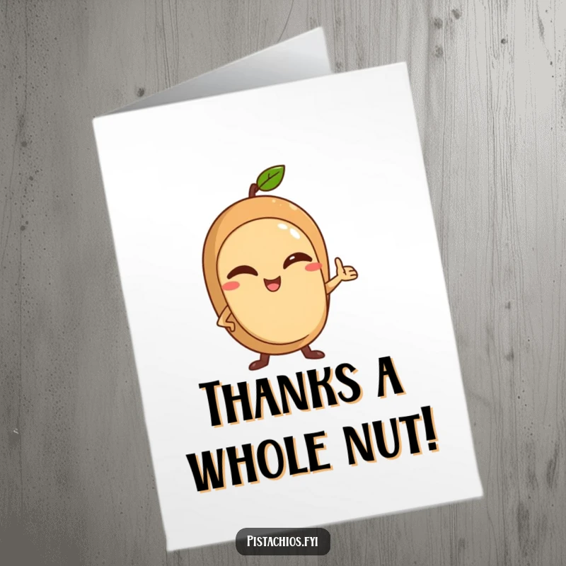 Funny Free Printable Thank You Card with a winking nut character striking a confident pose, conveying thanks with a playful wink.