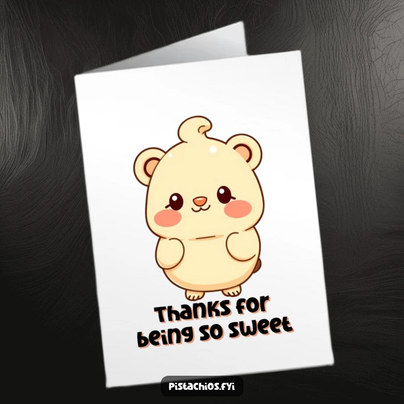 Funny Free Printable Thank You Card: A blushing macadamia nut character offering a shy smile, conveying heartfelt thanks.