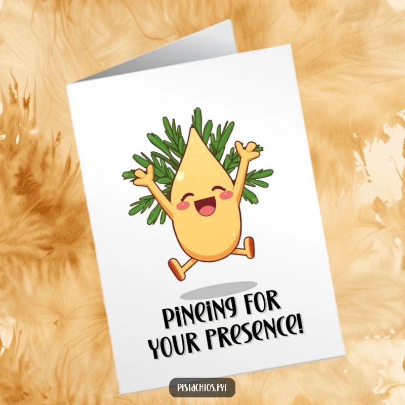 Funny Free Printable Thank You Card: Joyous pine nut character leaping with excitement, expressing heartfelt thanks.