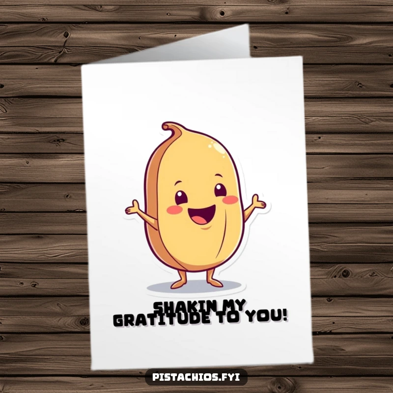 Funny Free Printable Thank You Card: A delighted nut character shimmying ecstatically, offering downloadable thanks with humor.