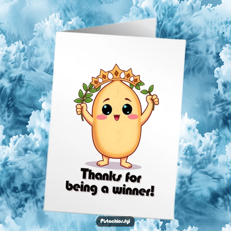 Funny Free Printable Thank You Card: A triumphant nut holding a laurel wreath, expressing downloadable thanks humorously.