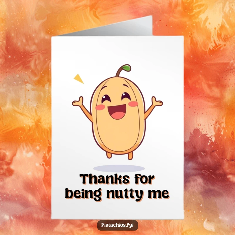 Funny Free Printable Nutty Thank You Card, an excited nut bounces happily, expressing sincere thanks.