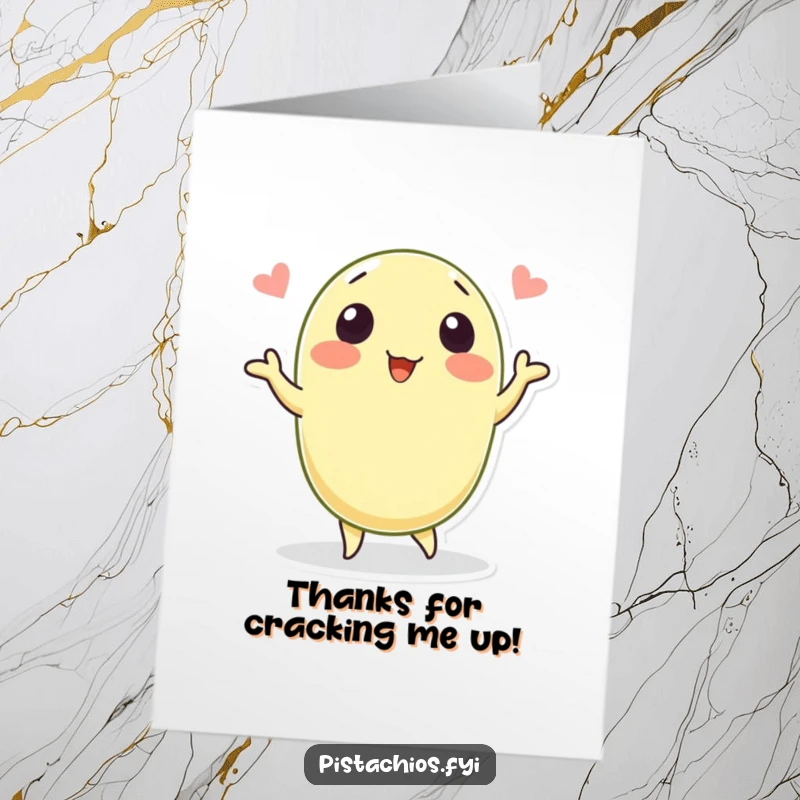 Funny Free Printable Thank You Card: A pistachio busting a move, showing appreciation with a unique and humorous twist.