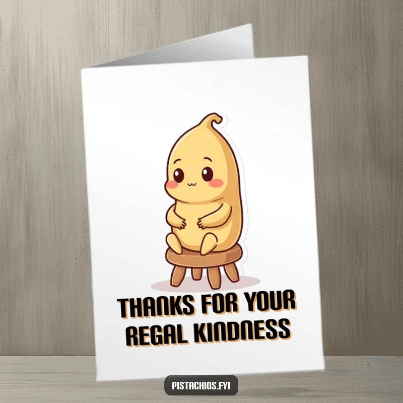 Funny Free Printable Thank You Card: A contented Brazil nut character sitting regally on a small stool, offering thanks with dignity.