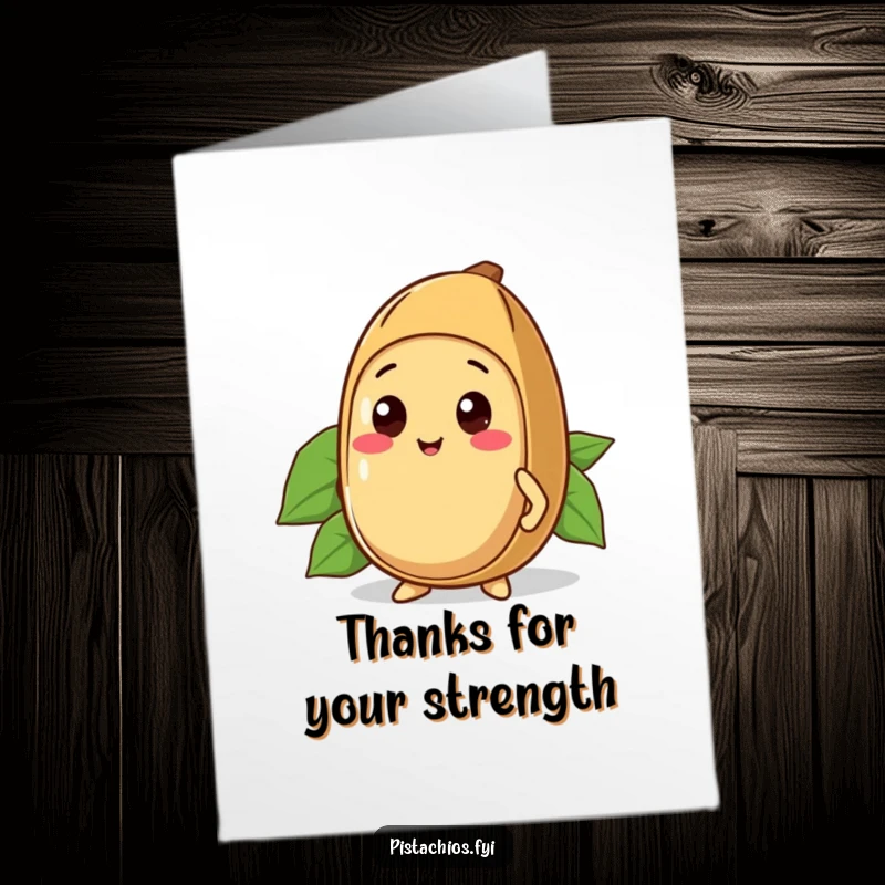 Funny Free Printable Kawaii Brazil Nut Thank You Card: Cute Brazil nut beams, showing off its protective shell.