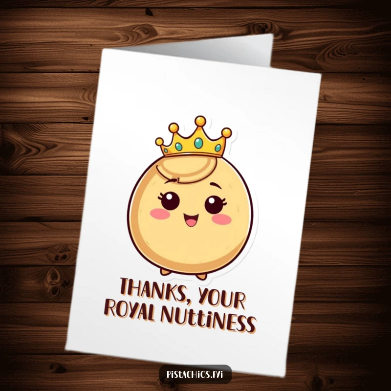 Funny Free Printable Nut Card: Happy nut with crown beaming, perfect thank you gift.